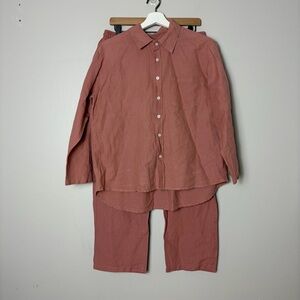 Dr. Flax 2 Piece Button Up Shirt and Pants 100% Linen Blush Set Women's L/XL